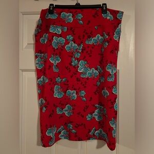 LuLaRoe Red and Teal Floral Pencil Skirt (NWOT)